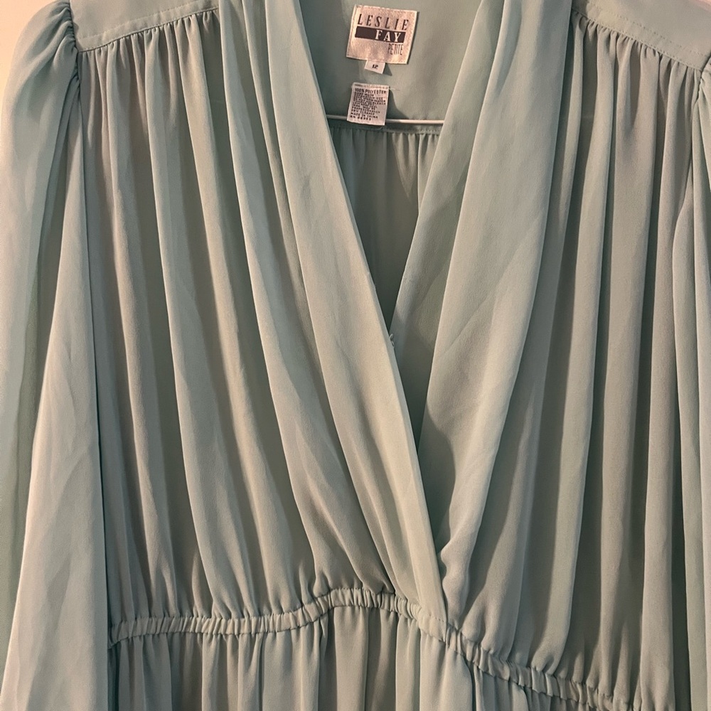 Vintage Leslie Fay Light Blue Long Sleeve Dress - Picture 4 of 7